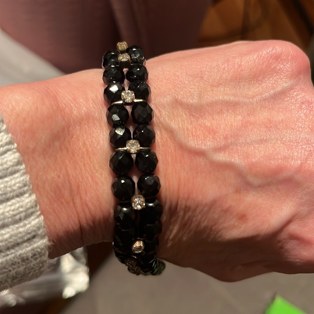 Black glass and rhinestone choker